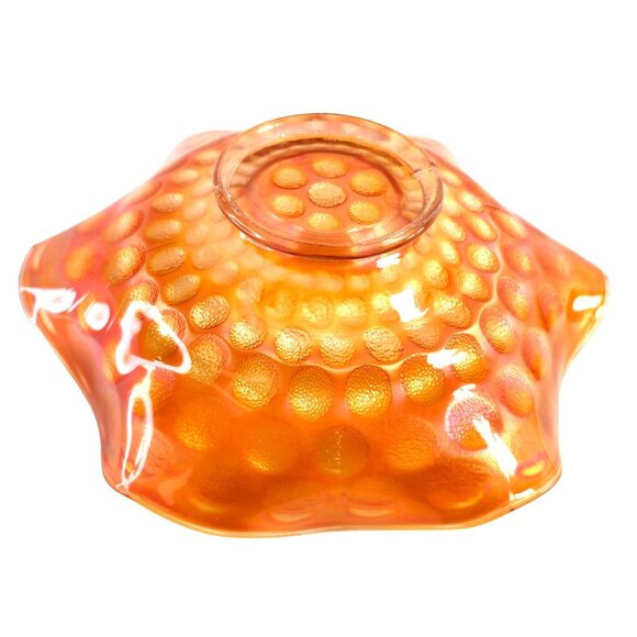 Vintage Ruffled Bowl Iridescent Marigold Carnival Glass with Raised Dot Pattern - Picture 4 of 10